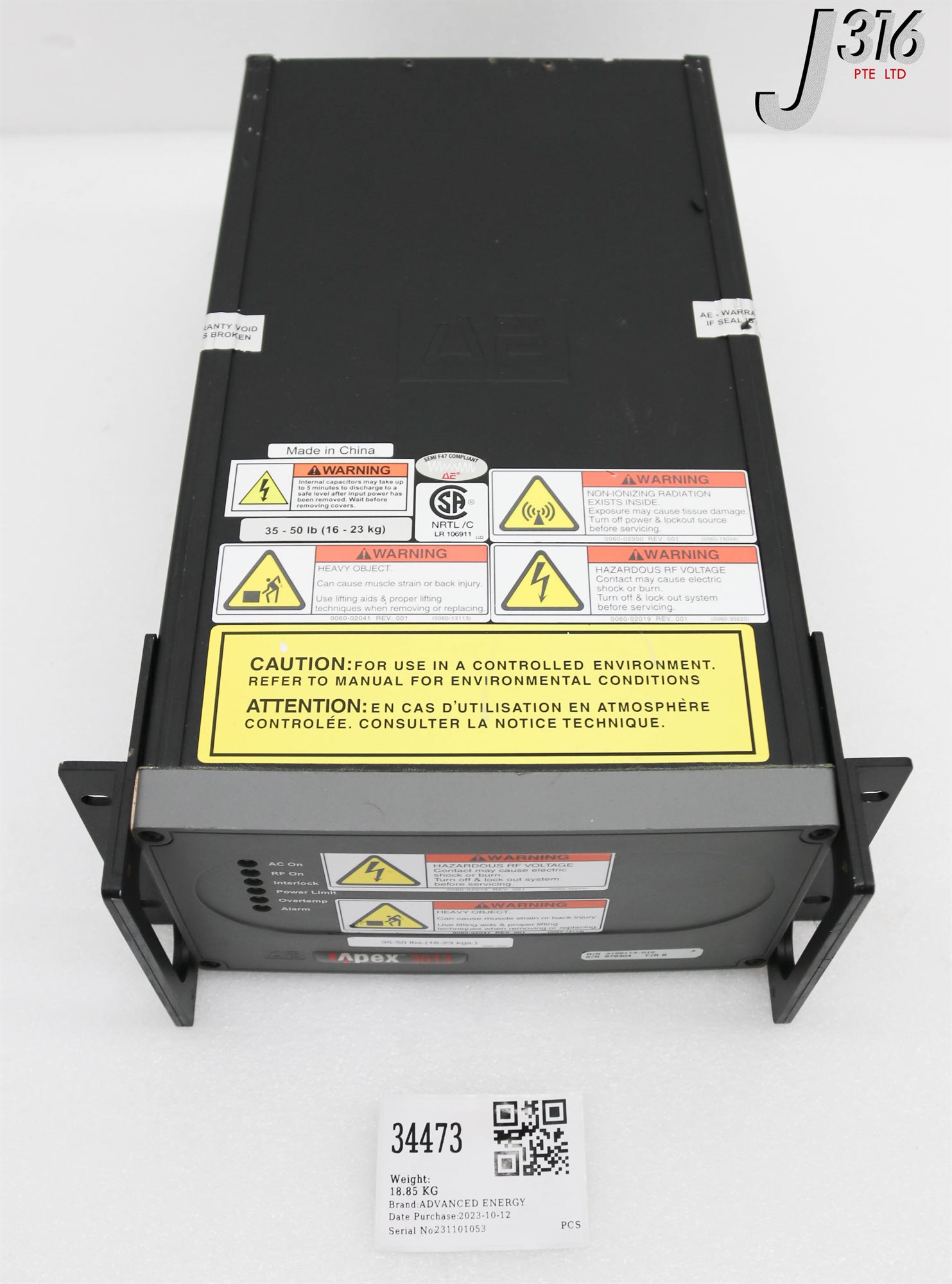 34473 ADVANCED ENERGY RF GENERATOR, APEX 3013, 3.0KW 13.56MHZ
